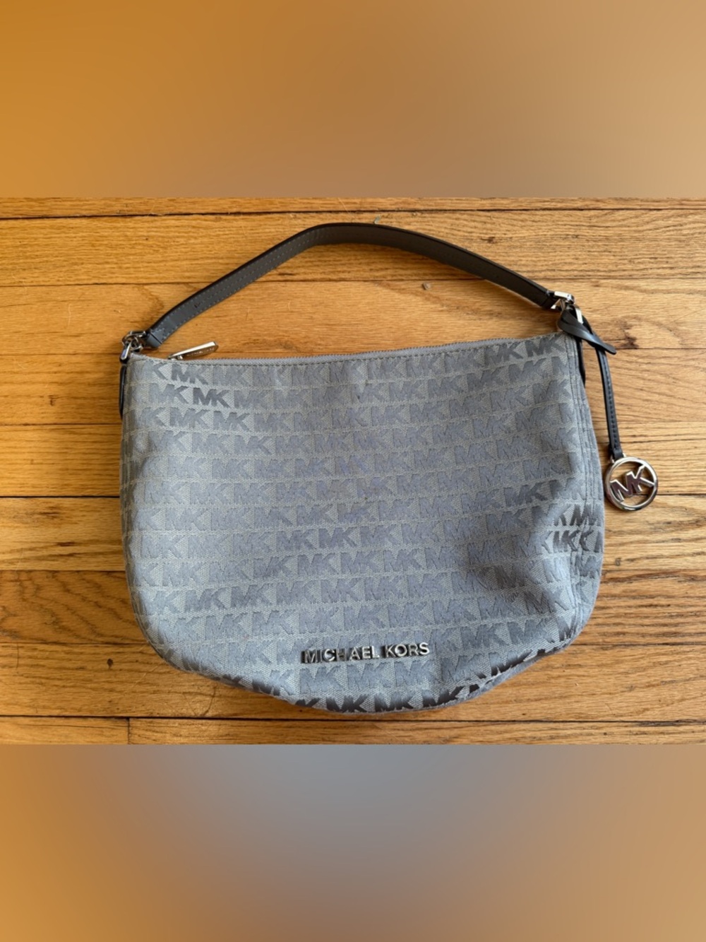 Michael Kors Bedford Medium Grey Canvas Hobo Shoulder Bag